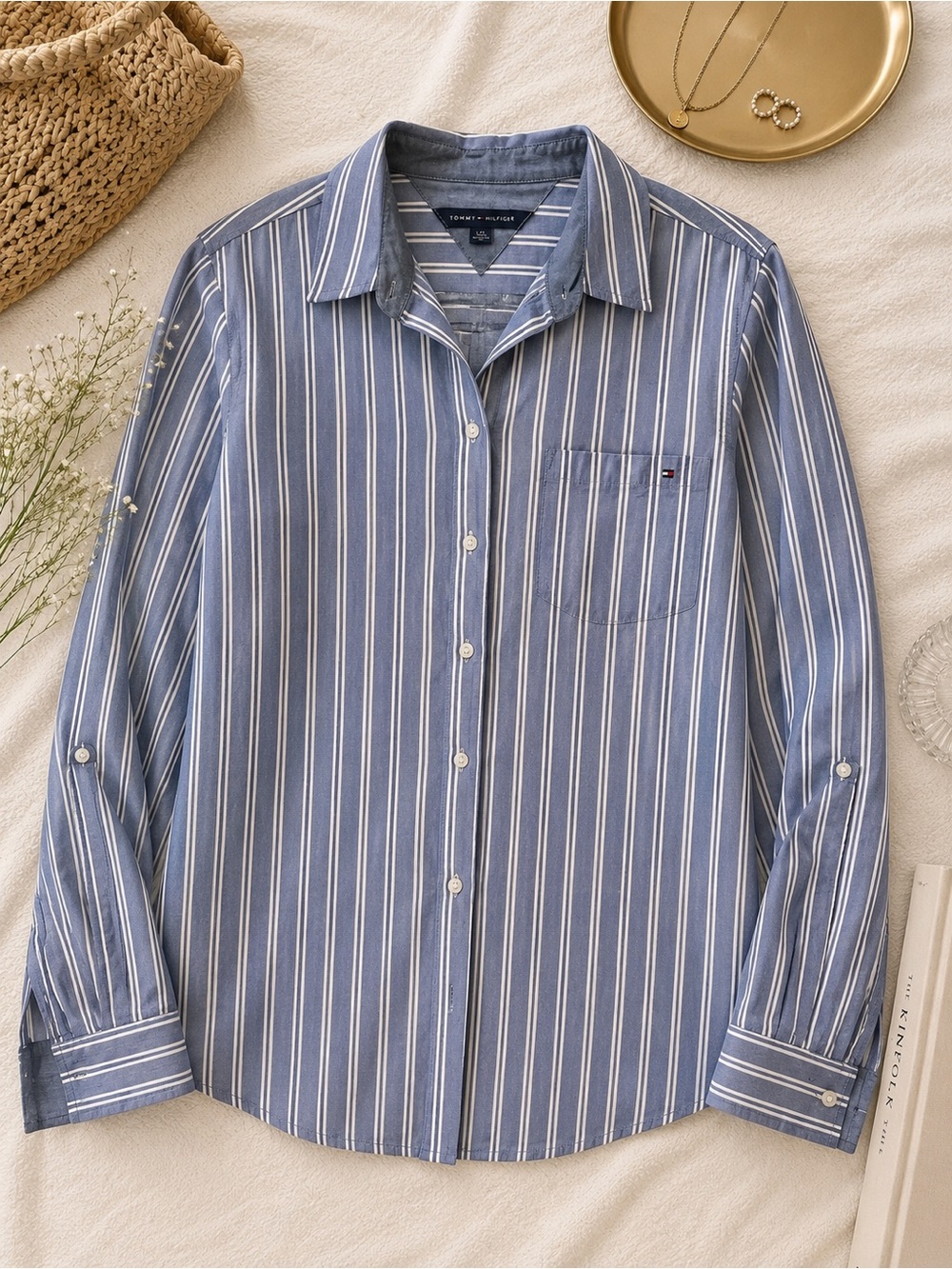 Tommy Hilfiger Blue & White Vertical Stripe Button-Down Shirt